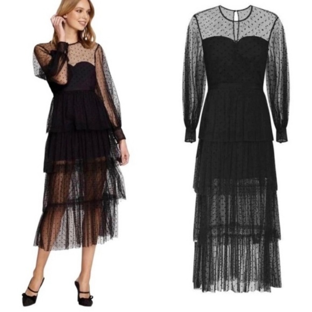 ALICE MCCALL Sheer Black Polka Dot‎ Mysteria Midi Dress size 2